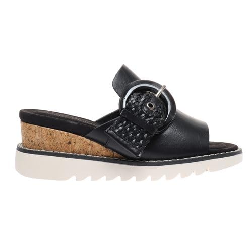 Pierre Dumas Footwear, Women's Expand-4 Wedge, Slide Sandals with Adjustable Buckle, Slip-On, Open Toe, Black