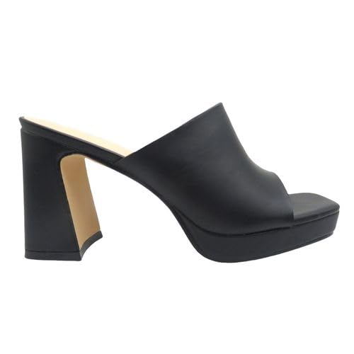 Pierre Dumas Footwear Women’s Lois-1 Platform Sandal, Open Square Toe, 3.25-inch-High Heeled Slip-On Sandal, Black