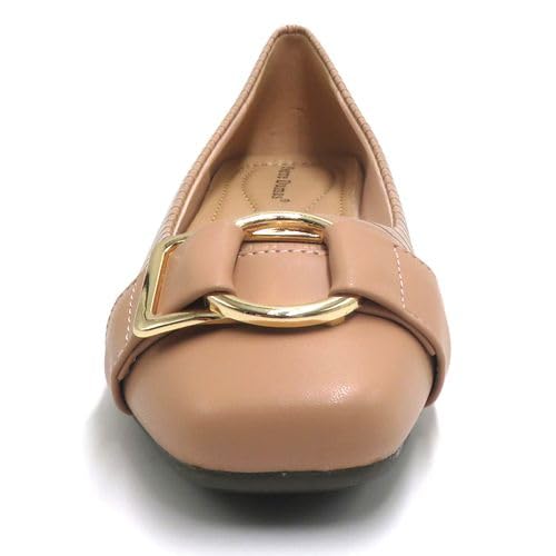 Pierre Dumas Footwear Women's Linzee-2 Slip-On Loafers, with Gold Buckle and Strap, Textured Croco Design, Fashion Trendy Flats, Nude