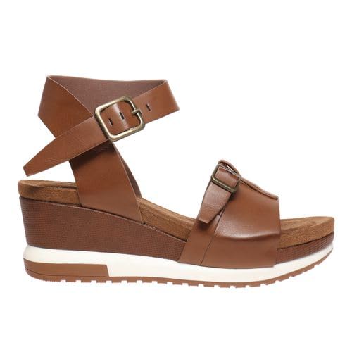 Pierre Dumas Footwear, Women’s Lyra-8 Platform Wedge, Adjustable Hook and Loop, Comfortable and Trendy Sandal, Cognac