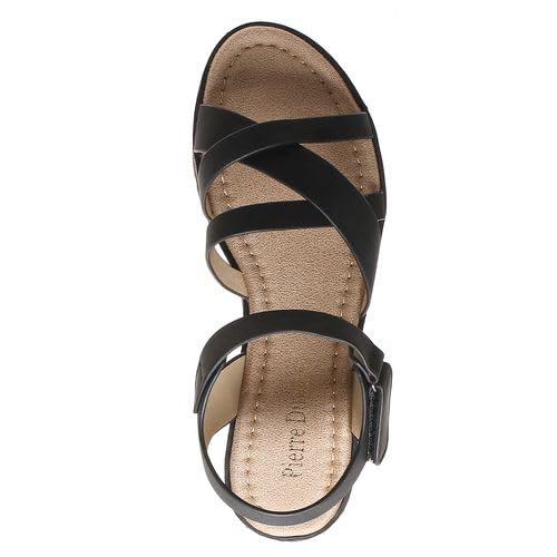 Pierre Dumas Footwear Women’s Catalina-1 Flip Flop Sandal with a 1.25 Heel - Comfortable Cushioned Footbed, Trendy, with Adjustable Hook and Loop Strap for All-Day Wear, Versatile Style, Black