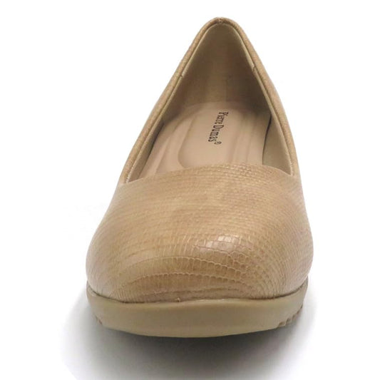 Pierre Dumas Footwear Women's Relax-28 Slip-On Loafers, Cushioned Insoles, Textured Croco Design 1.5 Inch Wedge, Taupe