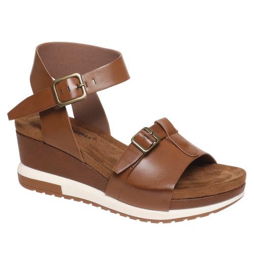 Pierre Dumas Footwear, Women’s Lyra-8 Platform Wedge, Adjustable Hook and Loop, Comfortable and Trendy Sandal, Cognac