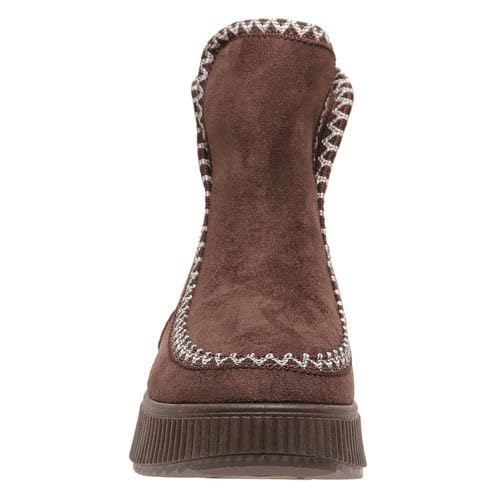 Pierre Dumas Footwear Women’s Sandi-1 Faux Suede Bootie, Woven Stitch, Fur Lined Interior with Cushioned Insoles and 1.5-Inch Platform