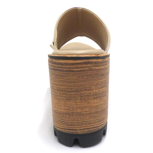 Pierre Dumas Footwear Colby-1 Heeled Sandal - With A 3.50-Inch Heel, Chunky Heel, Slip-on Comfort, and a Stylish Faux Wooden Outsole, Nude