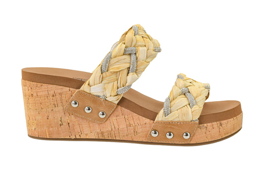 Corkys Footwear Total Knockout 2.5-Inch Wedge sandal - Two braided Straps With Touches of Rhinestones, Soft EVA Insoles, Easy Slip-on For All Day Wear