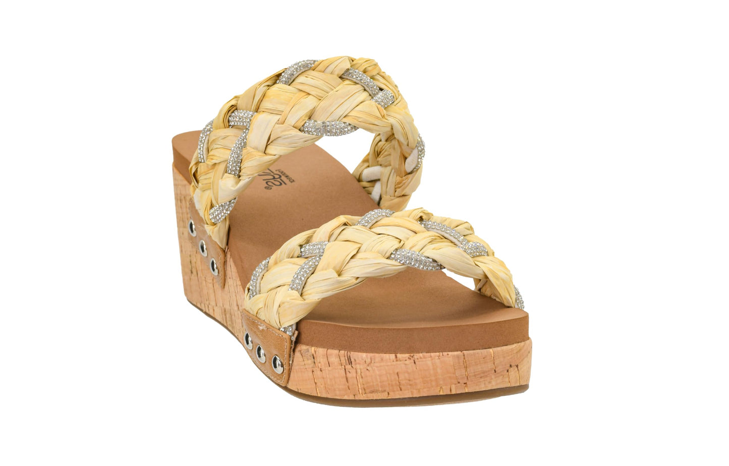Corkys Footwear Total Knockout 2.5-Inch Wedge sandal - Two braided Straps With Touches of Rhinestones, Soft EVA Insoles, Easy Slip-on For All Day Wear
