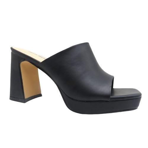 Pierre Dumas Footwear Women’s Lois-1 Platform Sandal, Open Square Toe, 3.25-inch-High Heeled Slip-On Sandal, Black