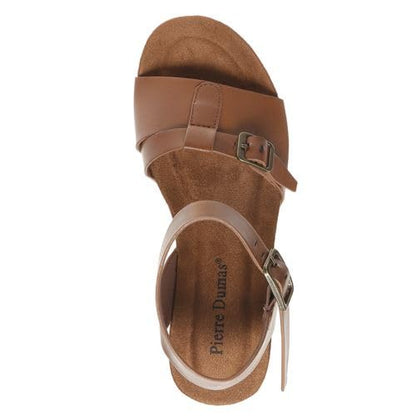 Pierre Dumas Footwear, Women’s Lyra-8 Platform Wedge, Adjustable Hook and Loop, Comfortable and Trendy Sandal, Cognac