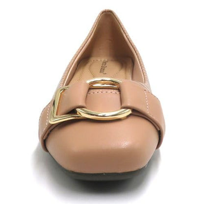 Pierre Dumas Footwear Women's Linzee-2 Slip-On Loafers, with Gold Buckle and Strap, Textured Croco Design, Fashion Trendy Flats, Nude