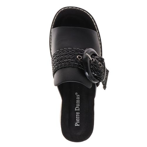Pierre Dumas Footwear, Women's Expand-4 Wedge, Slide Sandals with Adjustable Buckle, Slip-On, Open Toe, Black
