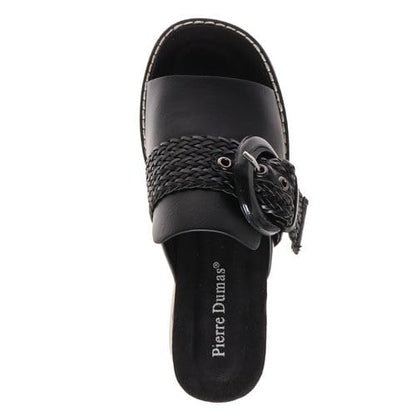 Pierre Dumas Footwear, Women's Expand-4 Wedge, Slide Sandals with Adjustable Buckle, Slip-On, Open Toe, Black