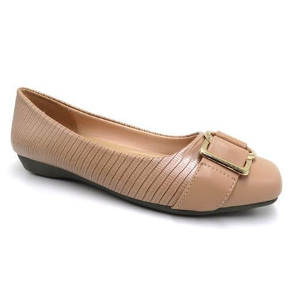 Pierre Dumas Footwear Women's Linzee-2 Slip-On Loafers, with Gold Buckle and Strap, Textured Croco Design, Fashion Trendy Flats, Nude