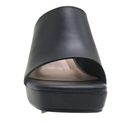 Pierre Dumas Footwear Women’s Lois-1 Platform Sandal, Open Square Toe, 3.25-inch-High Heeled Slip-On Sandal, Black