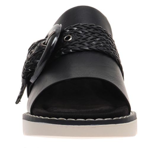 Pierre Dumas Footwear, Women's Expand-4 Wedge, Slide Sandals with Adjustable Buckle, Slip-On, Open Toe, Black