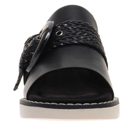 Pierre Dumas Footwear, Women's Expand-4 Wedge, Slide Sandals with Adjustable Buckle, Slip-On, Open Toe, Black