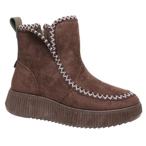 Pierre Dumas Footwear Women’s Sandi-1 Faux Suede Bootie, Woven Stitch, Fur Lined Interior with Cushioned Insoles and 1.5-Inch Platform