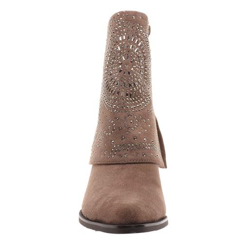 Pierre Dumas Footwear Women’s Kaia-1 Fold Over Studded Cowboy Boot, with 2.75-Inch Heel, Taupe