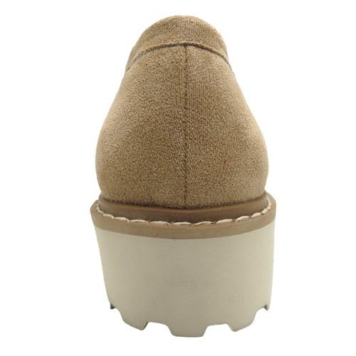 Pierre Dumas Footwear, Women’s Mora-1 Chunky Penny Loafer - Featuring a 1.5 Chunky Heel, Cushioned Insole Flats for All Day Wear, Taupe Faux Suede