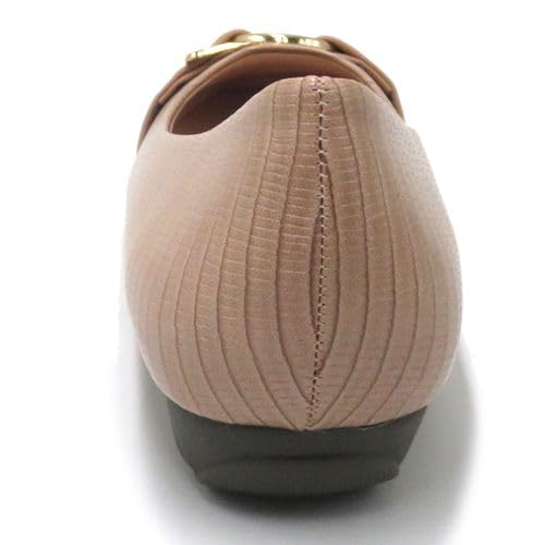 Pierre Dumas Footwear Women's Linzee-2 Slip-On Loafers, with Gold Buckle and Strap, Textured Croco Design, Fashion Trendy Flats, Nude