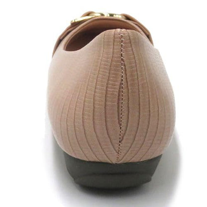 Pierre Dumas Footwear Women's Linzee-2 Slip-On Loafers, with Gold Buckle and Strap, Textured Croco Design, Fashion Trendy Flats, Nude