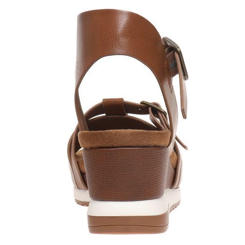 Pierre Dumas Footwear, Women’s Lyra-8 Platform Wedge, Adjustable Hook and Loop, Comfortable and Trendy Sandal, Cognac