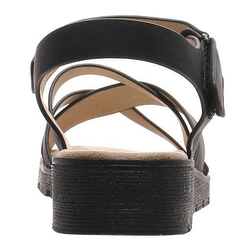 Pierre Dumas Footwear Women’s Catalina-1 Flip Flop Sandal with a 1.25 Heel - Comfortable Cushioned Footbed, Trendy, with Adjustable Hook and Loop Strap for All-Day Wear, Versatile Style, Black