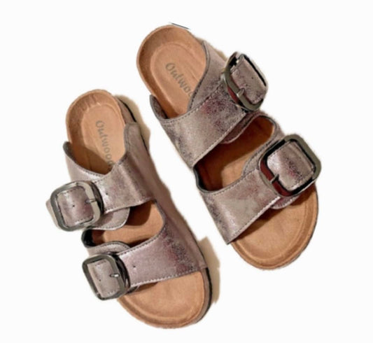 Outwoods Women's Bork-66 Slide Sandals, Pewter, Buckle Closure