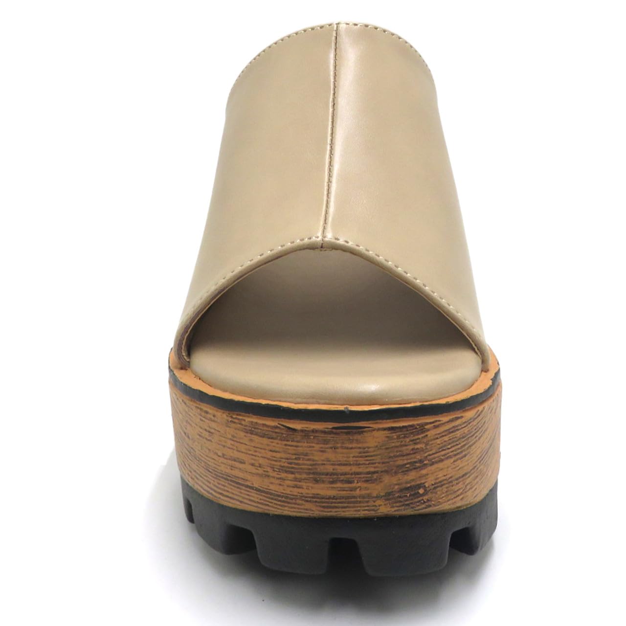 Pierre Dumas Footwear Colby-1 Heeled Sandal - With A 3.50-Inch Heel, Chunky Heel, Slip-on Comfort, and a Stylish Faux Wooden Outsole, Nude