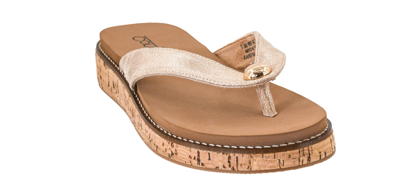Corkys Footwear Off the Deep End Women’s Thong Flip Flop – With Cushioned EVA Insoles for Comfort, A Metal Domae Accent, and a Cork Wrapped 1-Inch Heel
