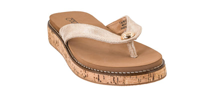 Corkys Footwear Off the Deep End Women’s Thong Flip Flop – With Cushioned EVA Insoles for Comfort, A Metal Domae Accent, and a Cork Wrapped 1-Inch Heel