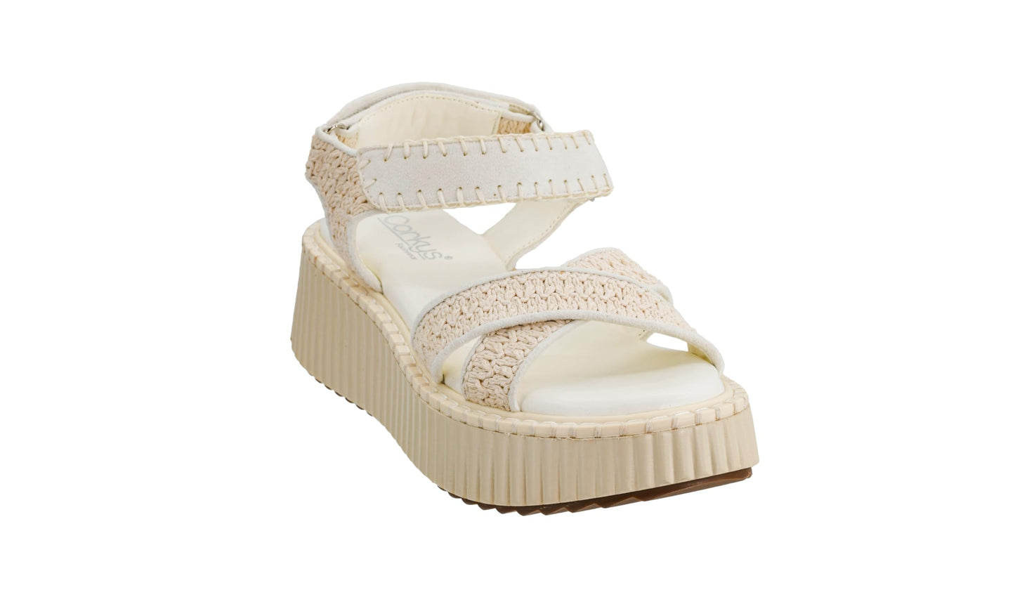 Corkys Footwear Women's Total Catch Flip Flop Sandals: Criss-Cross Style Straps with 1.75-Inch Platform and Secure Hook And Loop Ankle Closure for Comfort and Fashion
