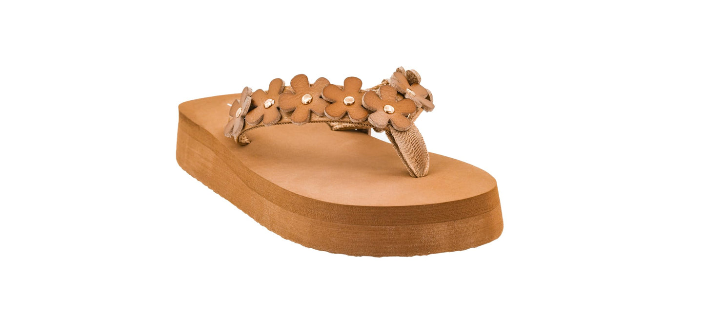 Corkys Footwear No Running Flip Flops - 'V' Strap Adorned With Flowers, Everyday Wear, Soft Footbed for All-Day Comfort, Effortless Slip-On Convenience