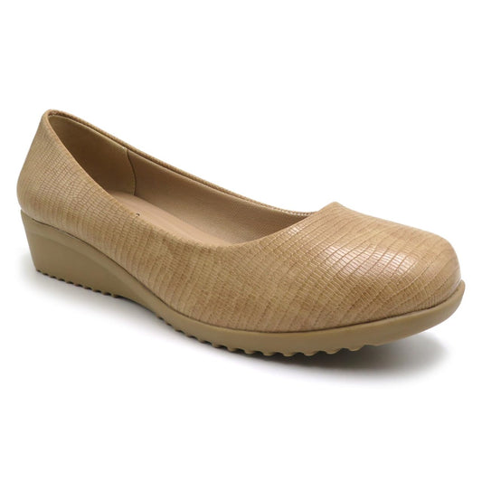 Pierre Dumas Footwear Women's Relax-28 Slip-On Loafers, Cushioned Insoles, Textured Croco Design 1.5 Inch Wedge, Taupe