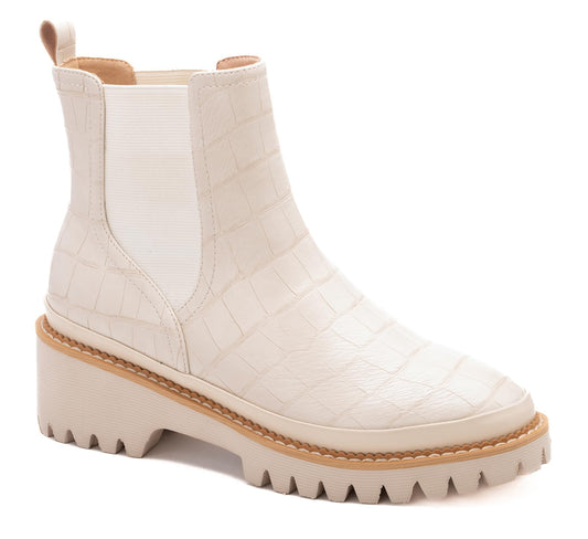 Corkys Footwear Women's Whatever Ivory Croco Booties