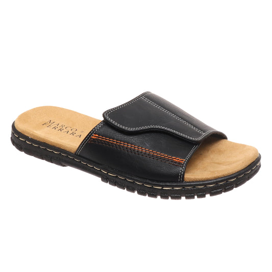 Marco Ferrara Men’s Marc-28 Slide Sandal, Soft Cushion, Adjustable Open Toe, Slip-On, Black