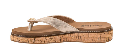 Corkys Footwear Off the Deep End Women’s Thong Flip Flop – With Cushioned EVA Insoles for Comfort, A Metal Domae Accent, and a Cork Wrapped 1-Inch Heel