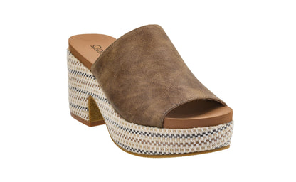 Corkys Footwear Totally Buggin Heeled Sandal - With A 3.25-Inch heel And 1-Inch platform, Chunky Heel, Slip-on Comfort, EVA Insole, and a Stylish Raffia Outsole