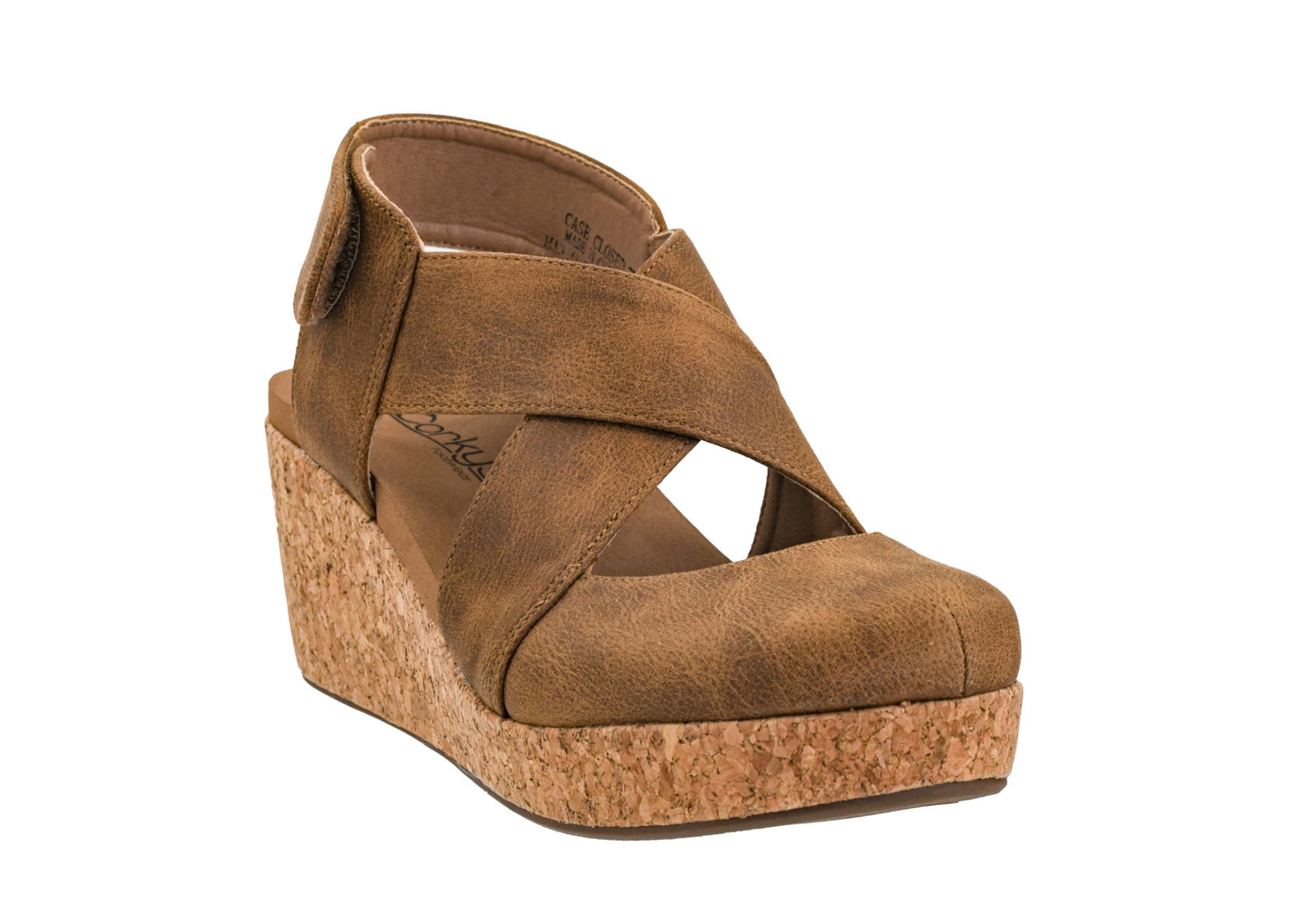 Corkys Footwear Case Closed Wedge - A Stylish 2.5-Inch Heel with 1-Inch Platform, Closed Toe, Cross Strap Upper, Hook N Loop Ankle Strap Closure, and EVA Insoles