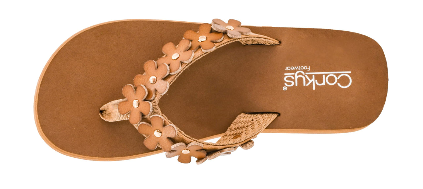 Corkys Footwear No Running Flip Flops - 'V' Strap Adorned With Flowers, Everyday Wear, Soft Footbed for All-Day Comfort, Effortless Slip-On Convenience