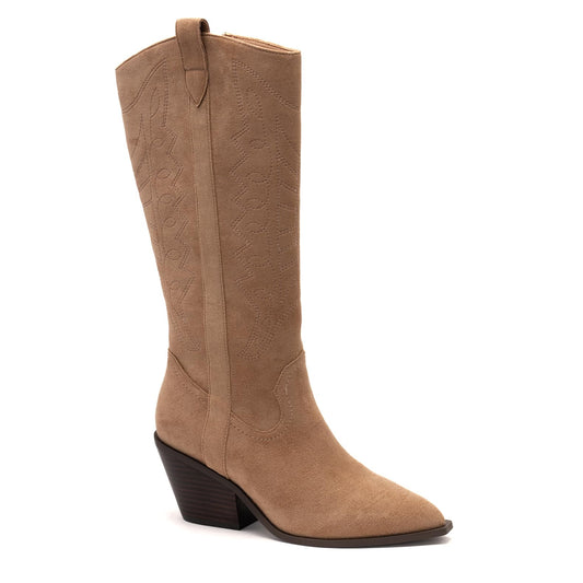 Corkys Footwear Howdy Western Boots Camel Suede Size 10 with Memory Foam Insoles, Full Inside Zip, and a 3-Inch Heel - Stylish & Durable for Everyday Wear