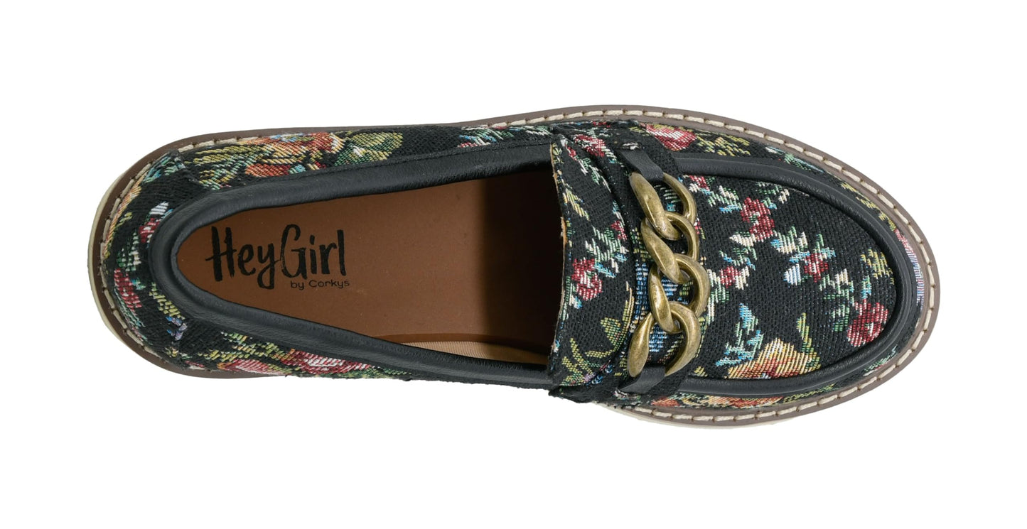 Corkys Footwear Hey Girl Women's Literally Heeled Loafer - Featuring a 1.5 Chunky Heel, A Chunky Chain Across The Upper, and A Lightly Cushioned EVA Insole for All Day Wear
