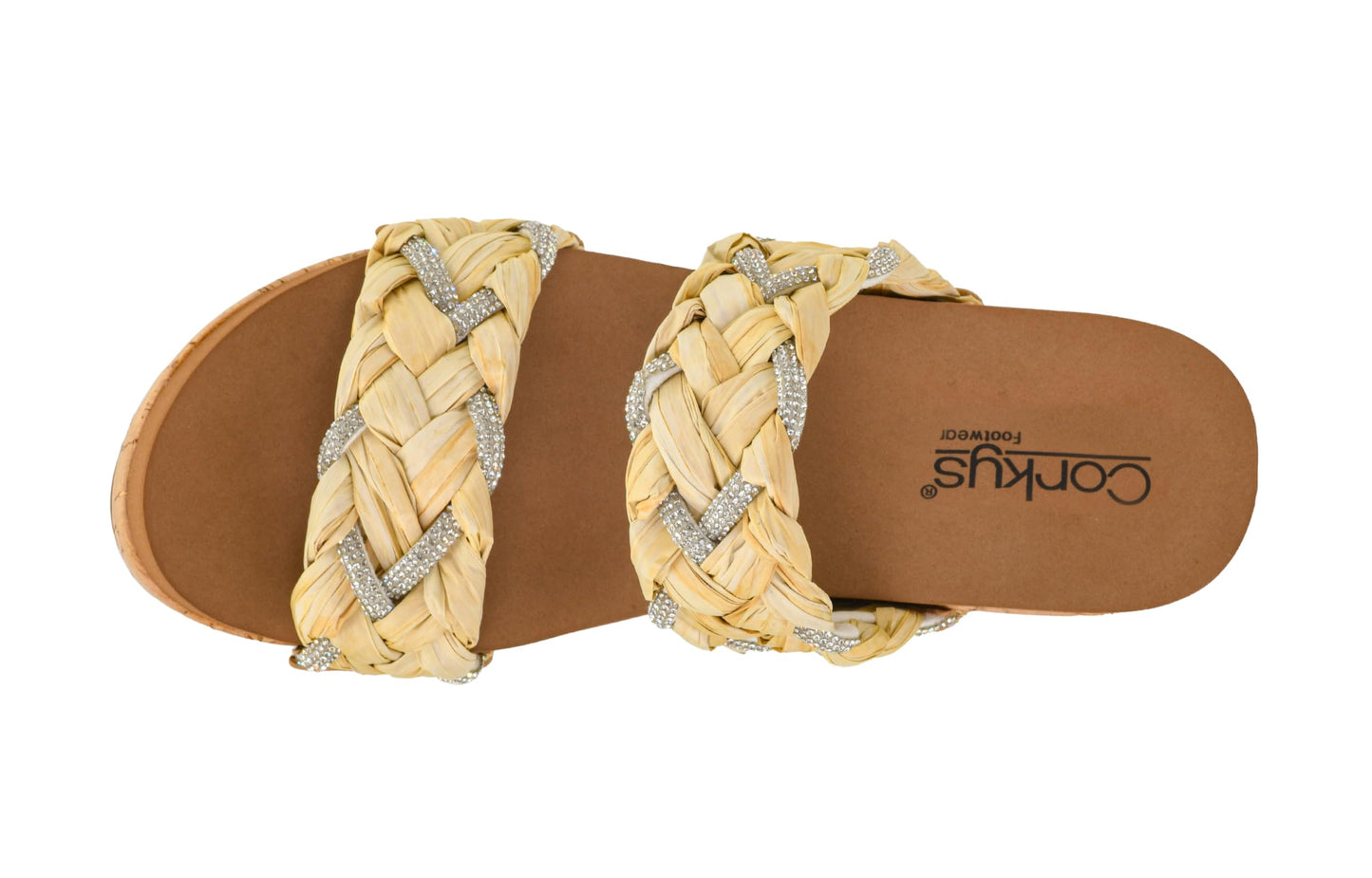 Corkys Footwear Total Knockout 2.5-Inch Wedge sandal - Two braided Straps With Touches of Rhinestones, Soft EVA Insoles, Easy Slip-on For All Day Wear