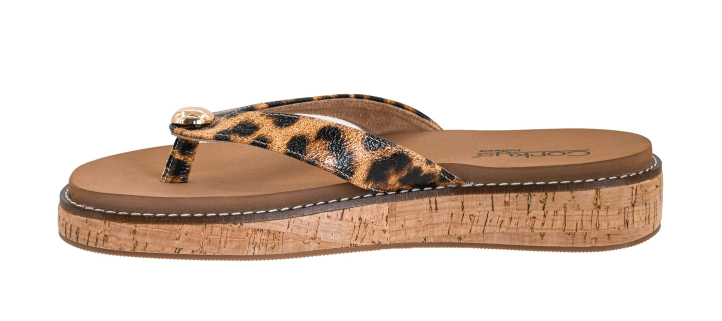 Corkys Footwear Off the Deep End Women’s Thong Flip Flop – With Cushioned EVA Insoles for Comfort, A Metal Domae Accent, and a Cork Wrapped 1-Inch Heel