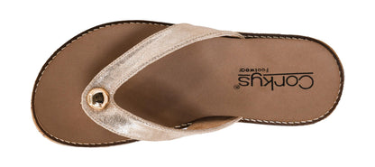 Corkys Footwear Off the Deep End Women’s Thong Flip Flop – With Cushioned EVA Insoles for Comfort, A Metal Domae Accent, and a Cork Wrapped 1-Inch Heel