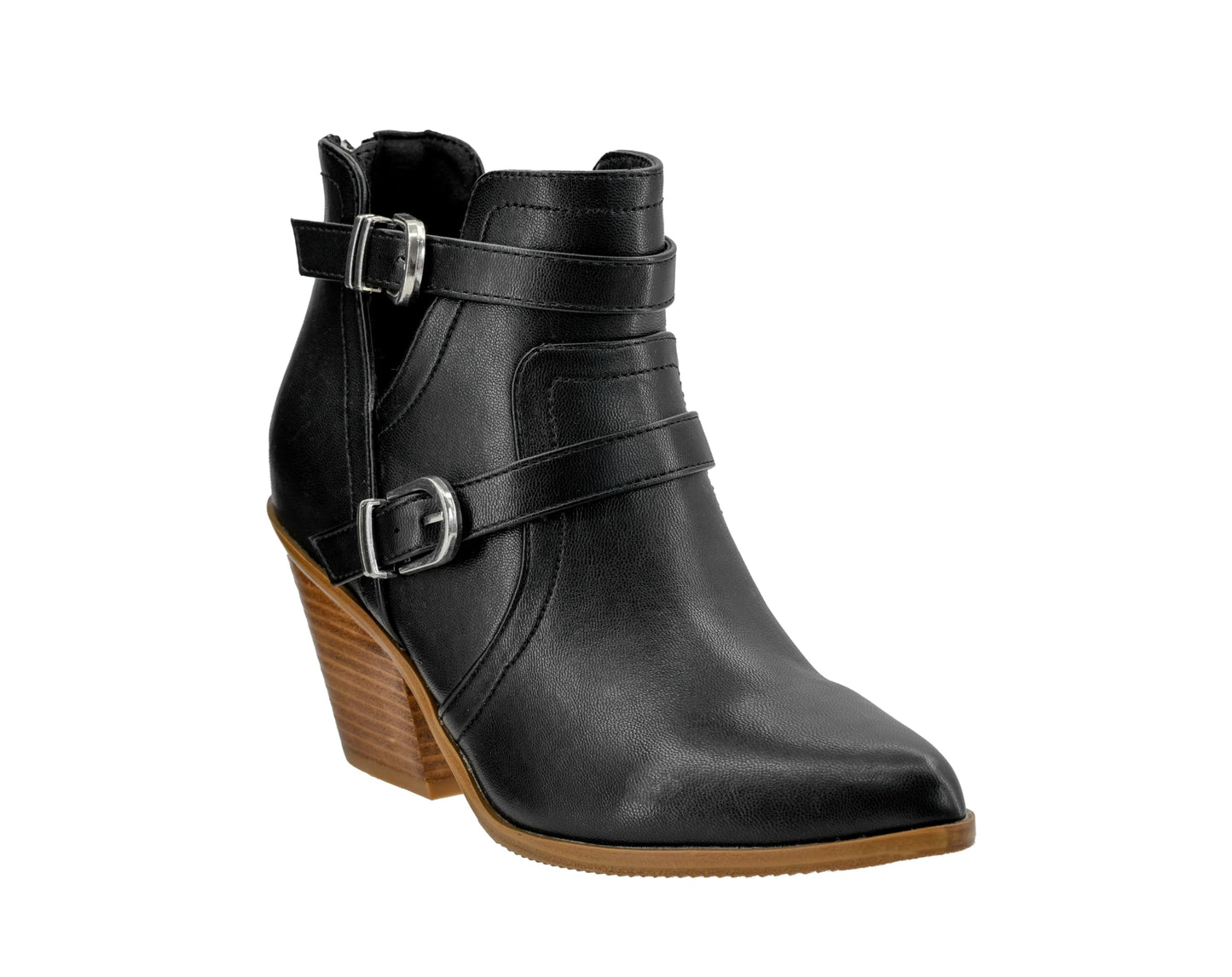 Corkys Footwear Girls Night 2.75-Inch Stacked Heel Booties with Memory Foam Insoles, Back Zipper, Chic Buckle Details, and Pointed Toe Design – Stylish and Comfortable