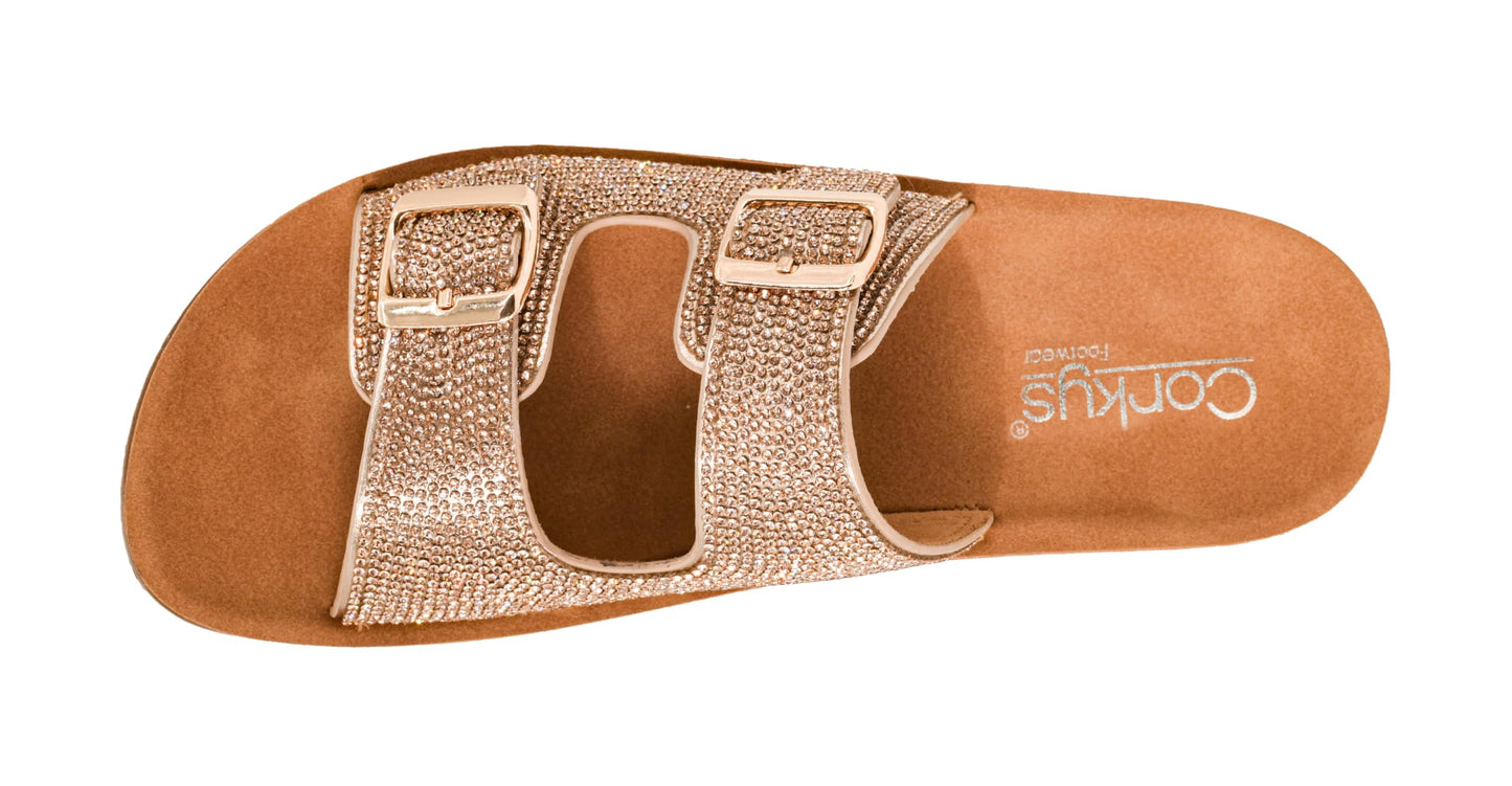 Corkys Footwear Let's Be Real Sandals - Featuring Two Adjustable Straps, A Rhinestone Covered Upper, Easy on and Off, and Comfy Insoles For All Day Wear