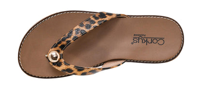 Corkys Footwear Off the Deep End Women’s Thong Flip Flop – With Cushioned EVA Insoles for Comfort, A Metal Domae Accent, and a Cork Wrapped 1-Inch Heel