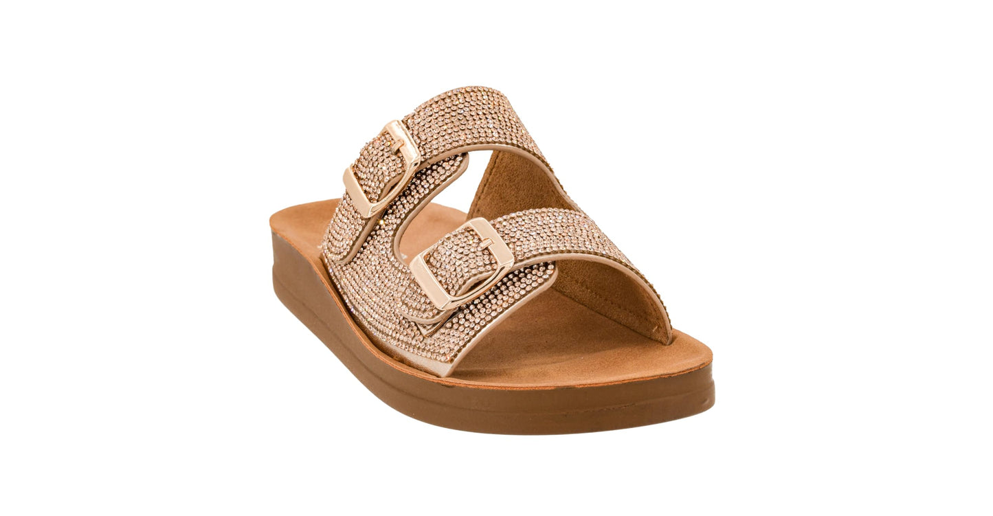 Corkys Footwear Let's Be Real Sandals - Featuring Two Adjustable Straps, A Rhinestone Covered Upper, Easy on and Off, and Comfy Insoles For All Day Wear