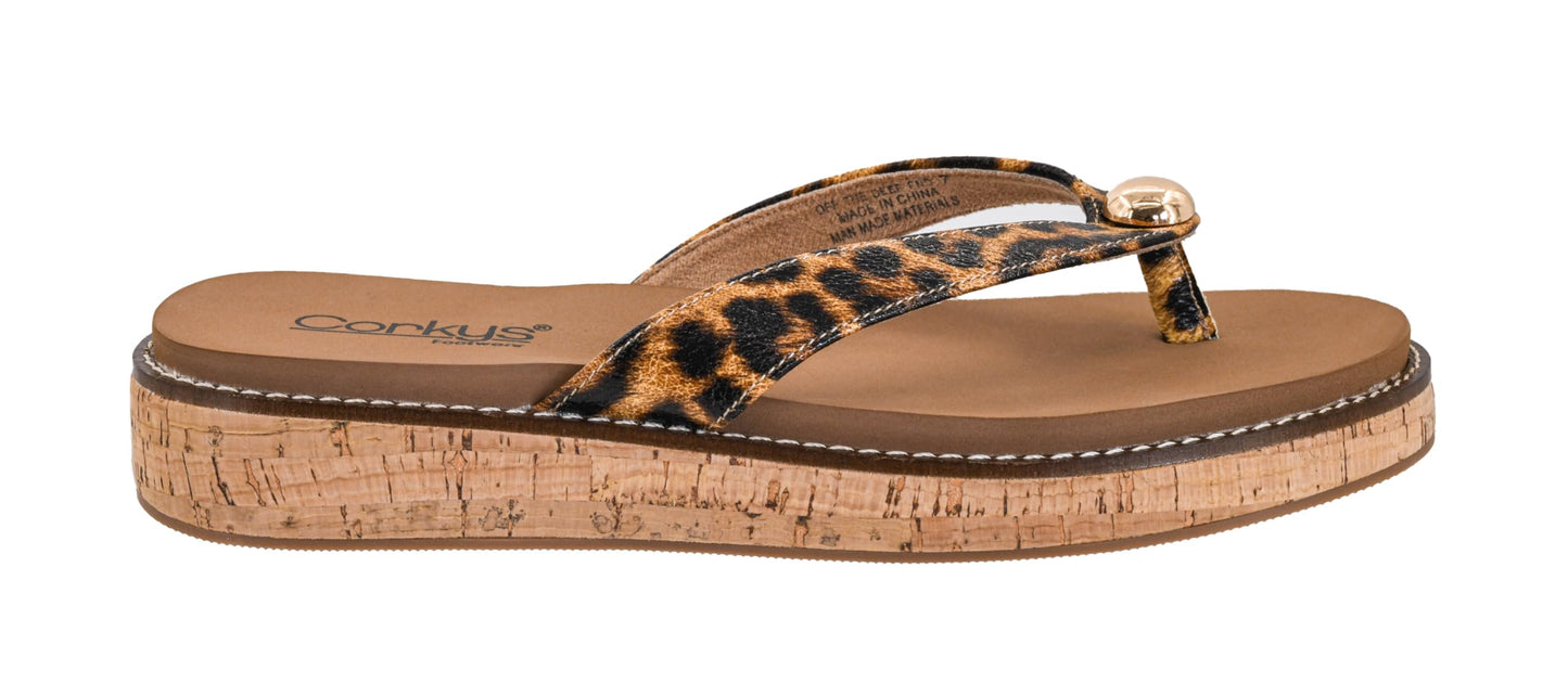 Corkys Footwear Off the Deep End Women’s Thong Flip Flop – With Cushioned EVA Insoles for Comfort, A Metal Domae Accent, and a Cork Wrapped 1-Inch Heel